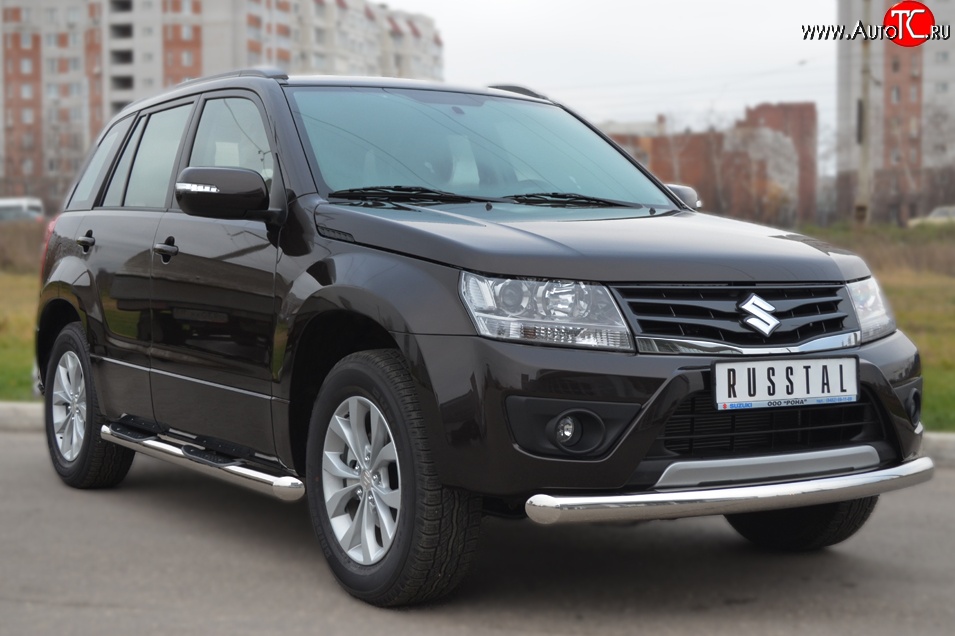 13 999 р. Одинарная защита переднего бампера диаметром 76 мм (5 дв.) Russtal Suzuki Grand Vitara JT 5 дверей 2-ой рестайлинг (2012-2016)  с доставкой в г. Новочеркасск