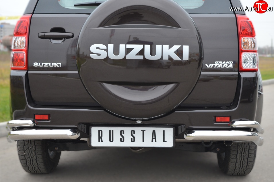 13 999 р. Защита заднего бампера (Ø63 и 42 мм, нержавейка) Russtal Suzuki Grand Vitara JT 5 дверей 2-ой рестайлинг (2012-2016)  с доставкой в г. Новочеркасск