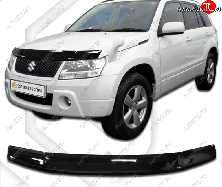 2 079 р. Дефлектор капота CA-Plastiс  Suzuki Grand Vitara  JT 3 двери (2005-2008) дорестайлинг (Classic черный, Без надписи)  с доставкой в г. Новочеркасск