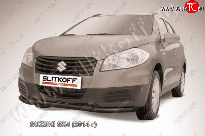 8 449 р. Защита переднего бампер Slitkoff Suzuki SX4 JYB, JYA хэтчбэк дорестайлинг (2013-2016) (Цвет: серебристый)  с доставкой в г. Новочеркасск