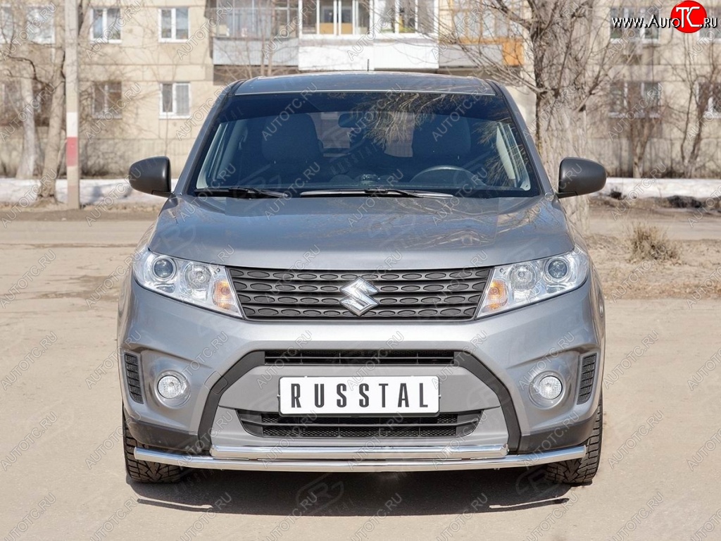 14 599 р. Защита переднего бампера (2 трубыØ42 мм, нержавейка) Russtal Suzuki Vitara LY дорестайлинг (2015-2019)  с доставкой в г. Новочеркасск