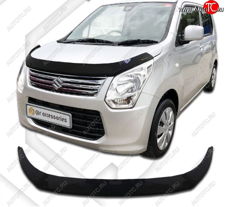 2 099 р. Дефлектор капота CA-Plastiс  Suzuki Wagon R  MH34S (2012-2014) дорестайлинг (Classic черный, Без надписи)  с доставкой в г. Новочеркасск