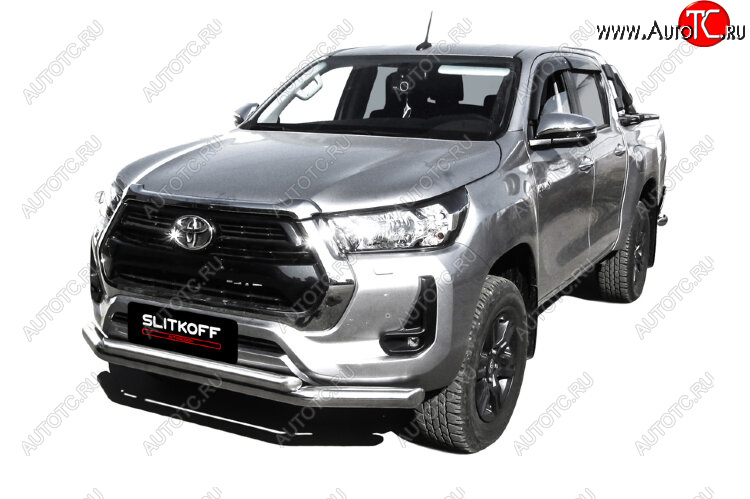 22 699 р. Защита переднего бампера Slitkoff (Ø 76+Ø 57, двойная).  Toyota Hilux  AN120 (2017-2020) 1-ый рестайлинг (Нержавеющая сталь)  с доставкой в г. Новочеркасск