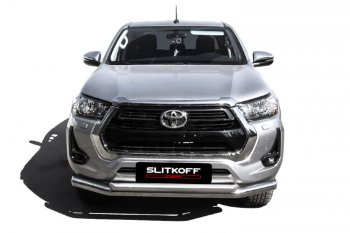 22 699 р. Защита переднего бампера Slitkoff (Ø 76+Ø 57, двойная).  Toyota Hilux  AN120 (2017-2020) 1-ый рестайлинг (Нержавеющая сталь)  с доставкой в г. Новочеркасск. Увеличить фотографию 2