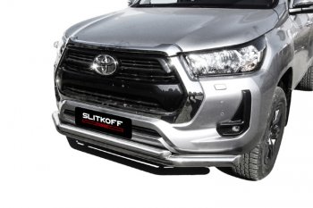 22 699 р. Защита переднего бампера Slitkoff (Ø 76+Ø 57, двойная).  Toyota Hilux  AN120 (2017-2020) 1-ый рестайлинг (Нержавеющая сталь)  с доставкой в г. Новочеркасск. Увеличить фотографию 3