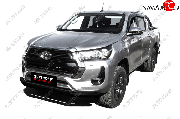 13 799 р. Защита переднего бампера Slitkoff (Ø 76+Ø 57 мм, двойная).  Toyota Hilux  AN120 (2017-2020) 1-ый рестайлинг (Сталь с полимерным покрытием. Цвет: черный)  с доставкой в г. Новочеркасск