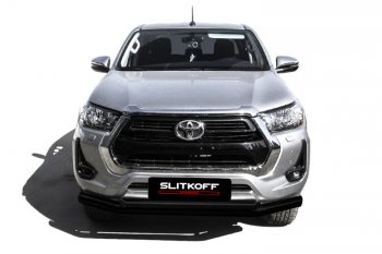 13 799 р. Защита переднего бампера Slitkoff (Ø 76+Ø 57 мм, двойная).  Toyota Hilux  AN120 (2017-2020) 1-ый рестайлинг (Сталь с полимерным покрытием. Цвет: черный)  с доставкой в г. Новочеркасск. Увеличить фотографию 2