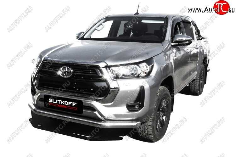 24 199 р. Защита переднего бампера Slitkoff (Ø 76 мм).  Toyota Hilux  AN120 (2017-2020) 1-ый рестайлинг (Нержавеющая сталь)  с доставкой в г. Новочеркасск