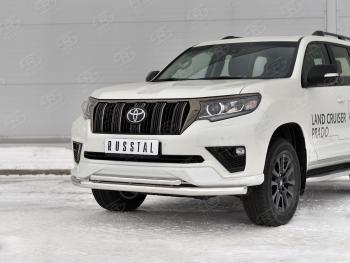 Защита переднего бампера (2 трубы Ø63 и 42 мм, нержавейка, BLACK ONYX 2020) Russtal Toyota Land Cruiser Prado J150 3-ий рестайлинг (2020-2024)