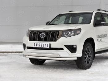 Защита переднего бампера (2 трубы Ø63 и 75х42 мм, нержавейка, BLACK ONYX) Russtal Toyota Land Cruiser Prado J150 3-ий рестайлинг (2020-2024)