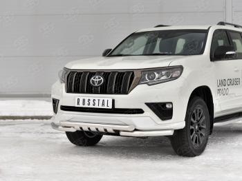 Защита переднего бампера (Ø63 мм с клыками, нержавейка, BLACK ONYX) Russtal Toyota Land Cruiser Prado J150 3-ий рестайлинг (2020-2024)