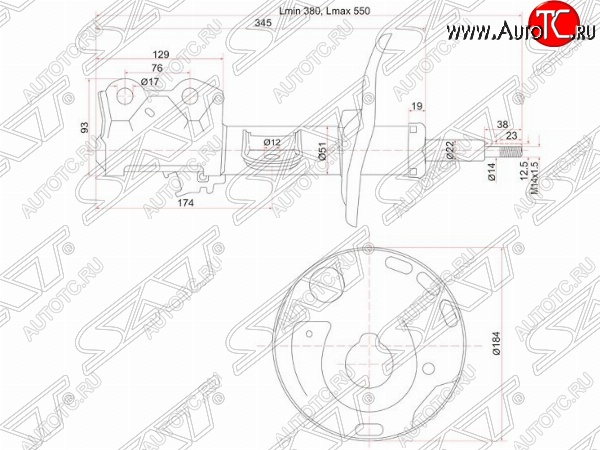 3 299 р. Правый амортизатор передний SAT  Toyota Auris  E150 - Corolla Rumion  E150  с доставкой в г. Новочеркасск