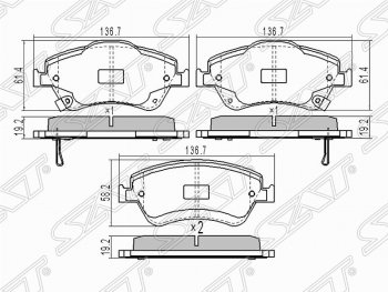 1 279 р. Колодки тормозные (передние) SAT Toyota Auris E150 хэтчбэк 5 дв. дорестайлинг (2006-2010)  с доставкой в г. Новочеркасск. Увеличить фотографию 1