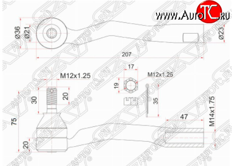 769 р. Правый наконечник рулевой тяги SAT  Toyota Avensis  T220 седан (1997-2003) дорестайлинг, рестайлинг  с доставкой в г. Новочеркасск