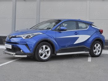 20 399 р. Защита переднего бампера (Ø63 мм с клыками, нержавейка) SLITKOFF Toyota C-HR NGX10, ZGX10 дорестайлинг (2016-2019)  с доставкой в г. Новочеркасск. Увеличить фотографию 2