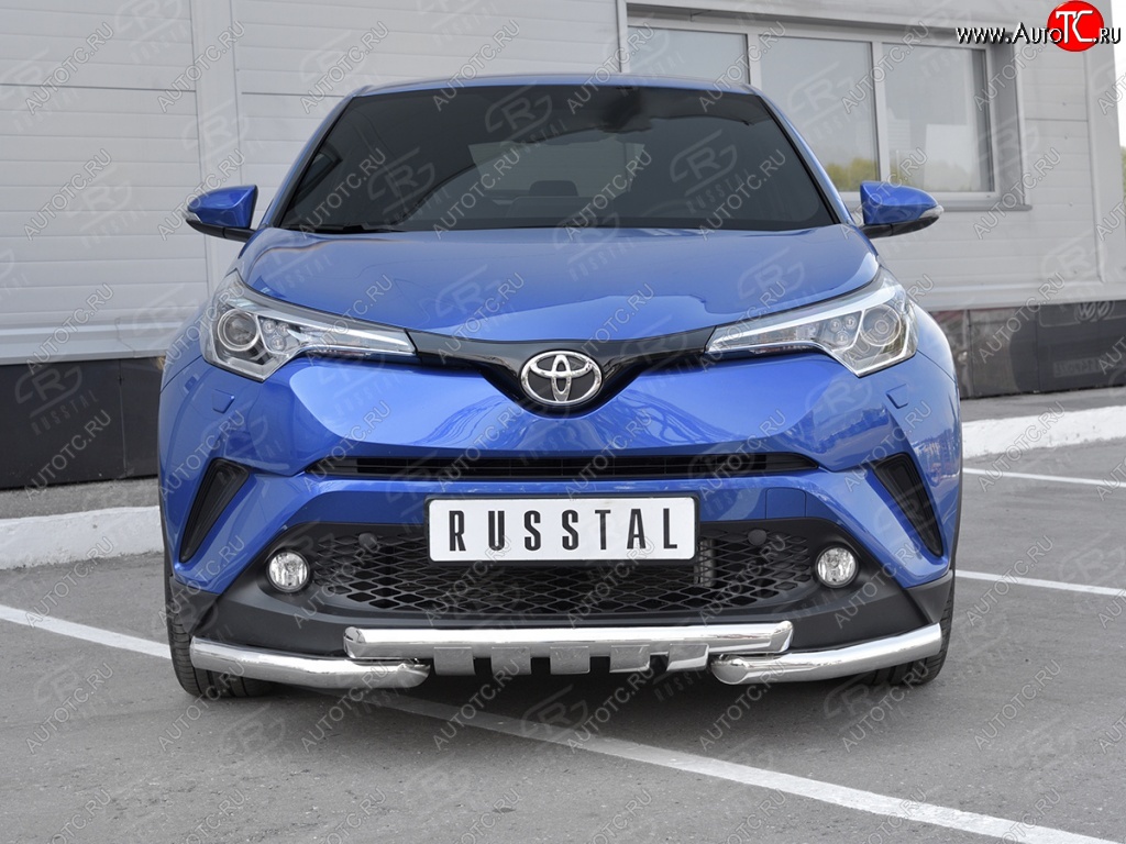 20 399 р. Защита переднего бампера (Ø63 мм с клыками, нержавейка) SLITKOFF Toyota C-HR NGX10, ZGX10 дорестайлинг (2016-2019)  с доставкой в г. Новочеркасск