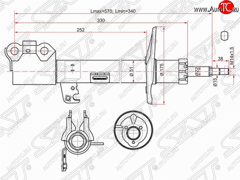 4 089 р. Правый амортизатор передний (2WD, 4WD) SAT Toyota Caldina T240 универсал дорестайлинг (2002-2004)  с доставкой в г. Новочеркасск