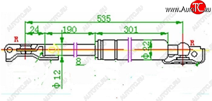 1 259 р. Левый газовый упор крышки багажника SAT  Toyota Caldina  T190 (1992-1997) дорестайлинг универсал, рестайлинг универсал  с доставкой в г. Новочеркасск