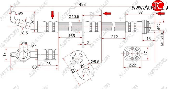 719 р. Тормозной шланг SAT (правый) Toyota Carina T190 седан дорестайлинг (1992-1994)  с доставкой в г. Новочеркасск