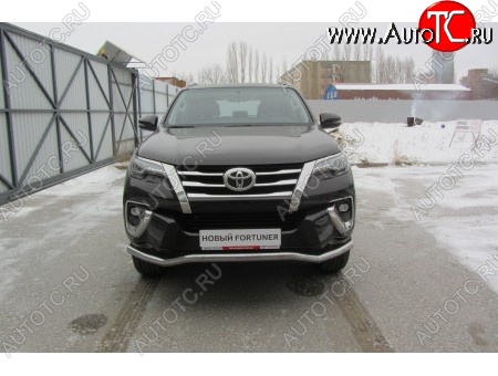 21 599 р. Защита переднего бампера Slitkoff (Ø 57 мм, волна)  Toyota Fortuner  AN160 (2015-2020) дорестайлинг (Нержавеющая сталь)  с доставкой в г. Новочеркасск