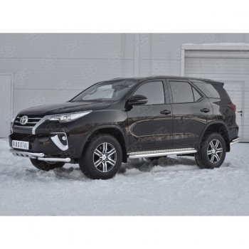 25 699 р. Защита переднего бампера (Ø63 мм с клыками, нержавейка) SLITKOFF Toyota Fortuner AN160 дорестайлинг (2015-2020)  с доставкой в г. Новочеркасск. Увеличить фотографию 2