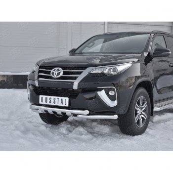 25 699 р. Защита переднего бампера (Ø63 мм с клыками, нержавейка) SLITKOFF Toyota Fortuner AN160 дорестайлинг (2015-2020)  с доставкой в г. Новочеркасск. Увеличить фотографию 4