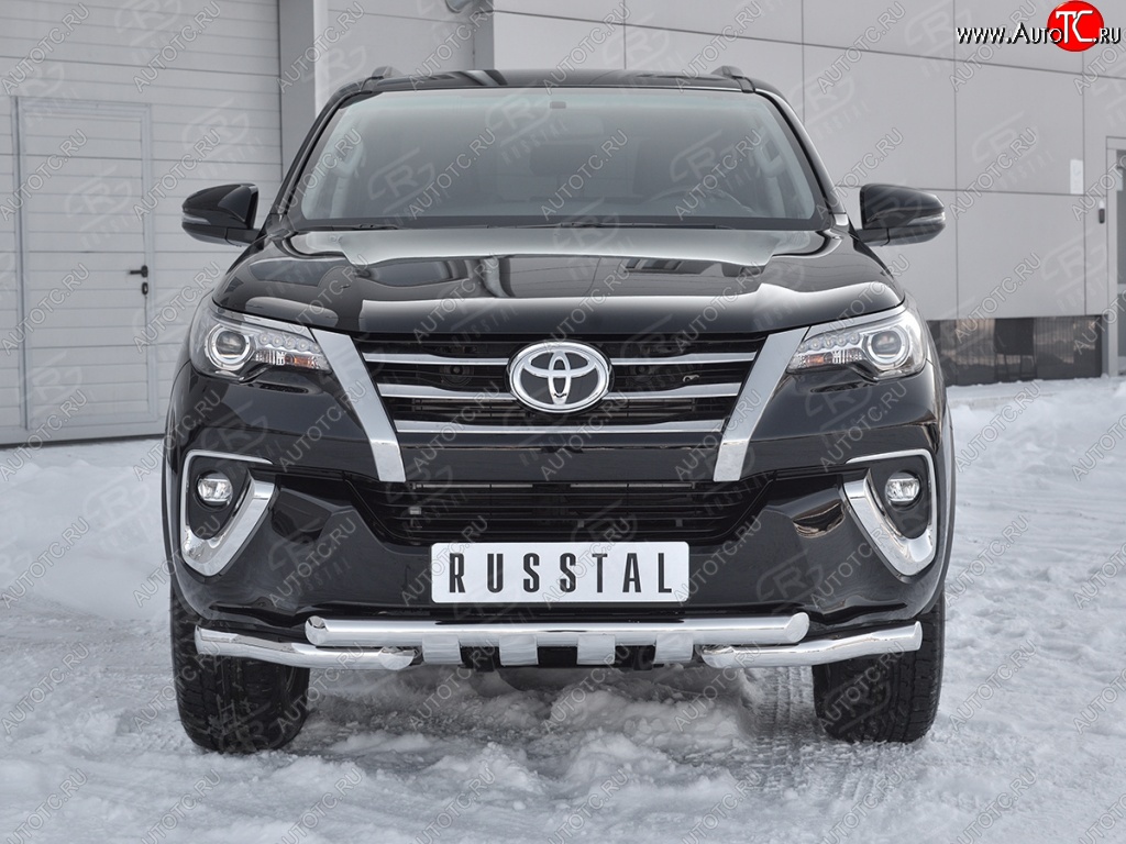 25 699 р. Защита переднего бампера (Ø63 мм с клыками, нержавейка) SLITKOFF Toyota Fortuner AN160 дорестайлинг (2015-2020)  с доставкой в г. Новочеркасск