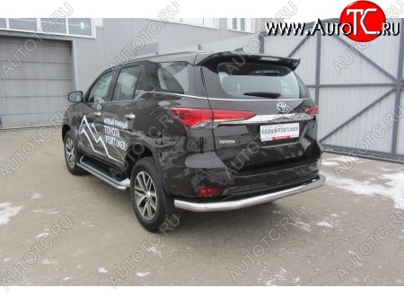 14 499 р. Защита заднего бампера Slitkoff (Ø 76 мм, длинная)  Toyota Fortuner  AN160 (2015-2020) дорестайлинг (Нержавеющая сталь)  с доставкой в г. Новочеркасск