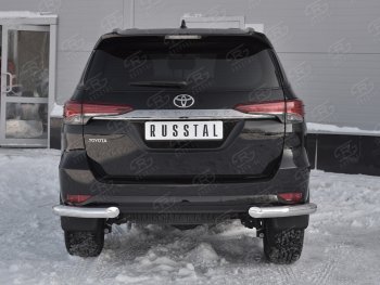 Защита заднего бампера (Ø76 мм уголки, нержавейка) SLITKOFF Toyota (Тойота) Fortuner (Фортунер)  AN160 (2015-2020) AN160 дорестайлинг