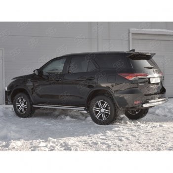 22 499 р. Защита заднего бампера (2 трубы Ø76х42 мм, нержавейка) SLITKOFF  Toyota Fortuner  AN160 (2015-2020) дорестайлинг  с доставкой в г. Новочеркасск. Увеличить фотографию 2