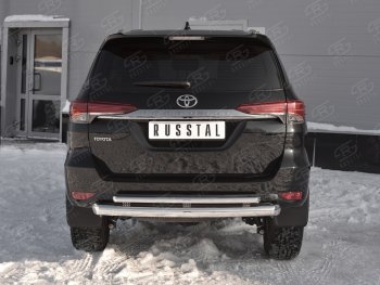 Защита заднего бампера (2 трубы Ø76х42 мм, нержавейка) SLITKOFF Toyota (Тойота) Fortuner (Фортунер)  AN160 (2015-2020) AN160 дорестайлинг