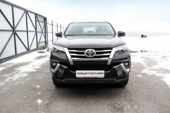 15 899 р. Защита переднего бампера Slitkoff (Ø 76+Ø 57 мм, двойная). Toyota Fortuner AN160 дорестайлинг (2015-2020) (Сталь с полимерным покрытием. Цвет: черный)  с доставкой в г. Новочеркасск. Увеличить фотографию 1