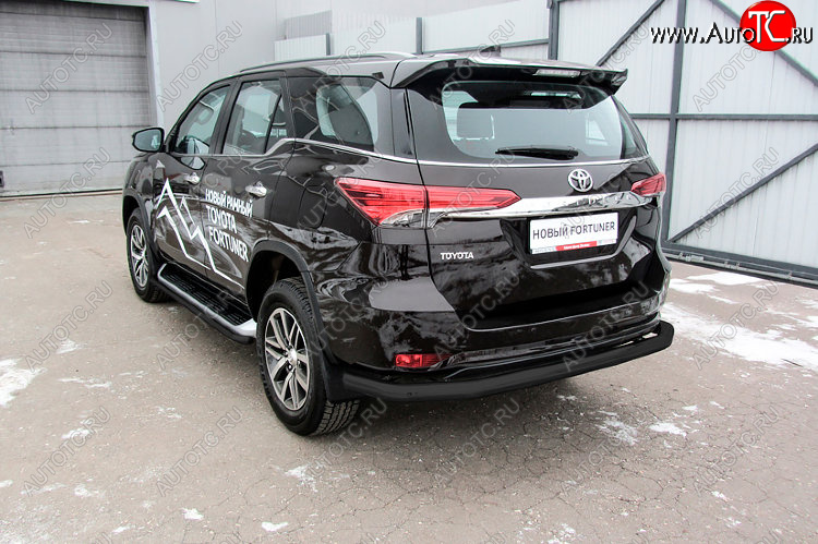 8 799 р. Защита заднего бампера Slitkoff (Ø 76 мм, длинная)  Toyota Fortuner  AN160 (2015-2020) дорестайлинг (Сталь с полимерным покрытием. Цвет: черный)  с доставкой в г. Новочеркасск