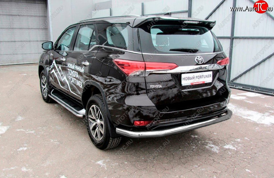 8 899 р. Защита заднего бампера Slitkoff (Ø 76 мм, длинная)  Toyota Fortuner  AN160 (2015-2020) дорестайлинг (Сталь с полимерным покрытием. Цвет: серебристый)  с доставкой в г. Новочеркасск