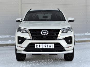 15 649 р. Защита переднего бампера (Ø76 мм, нержавейка) Russtal Toyota Fortuner AN160 рестайлинг (2020-2024)  с доставкой в г. Новочеркасск. Увеличить фотографию 1