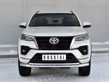 17 999 р. Защита переднего бампера (2 трубы Ø63 и 42 мм, нержавейка) Russtal Toyota Fortuner AN160 рестайлинг (2020-2024)  с доставкой в г. Новочеркасск. Увеличить фотографию 3