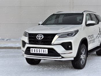 Защита переднего бампера (2 трубы Ø63 и 42 мм, нержавейка) Russtal Toyota Fortuner AN160 рестайлинг (2020-2024)