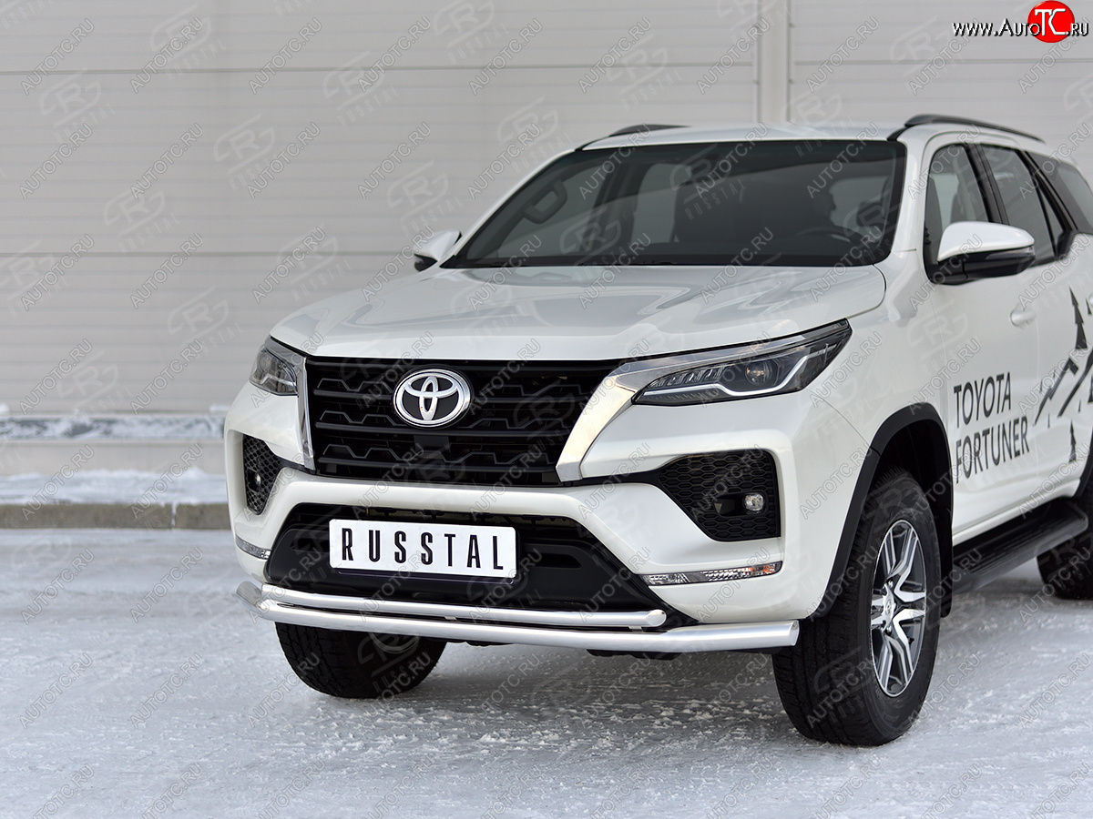 17 999 р. Защита переднего бампера (2 трубы Ø63 и 42 мм, нержавейка) Russtal Toyota Fortuner AN160 рестайлинг (2020-2024)  с доставкой в г. Новочеркасск