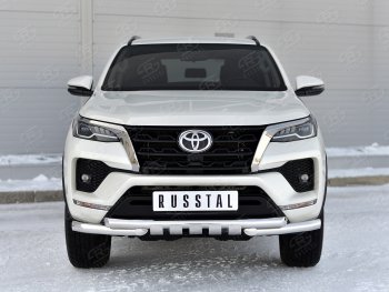 21 899 р. Защита переднего бампера (Ø63 мм с клыками, нержавейка) Russtal Toyota Fortuner AN160 рестайлинг (2020-2024)  с доставкой в г. Новочеркасск. Увеличить фотографию 1