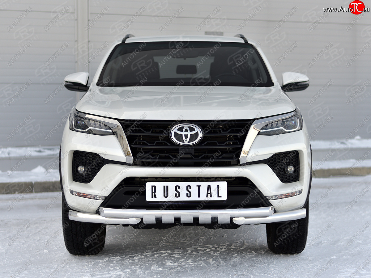 21 899 р. Защита переднего бампера (Ø63 мм с клыками, нержавейка) Russtal Toyota Fortuner AN160 рестайлинг (2020-2024)  с доставкой в г. Новочеркасск