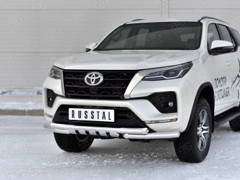 21 899 р. Защита переднего бампера (Ø63 мм с клыками, нержавейка) Russtal Toyota Fortuner AN160 рестайлинг (2020-2024)  с доставкой в г. Новочеркасск. Увеличить фотографию 2