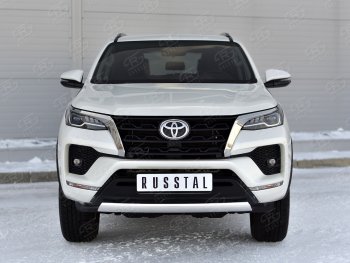 16 699 р. Защита переднего бампера (Ø75х42 мм, нержавейка) Russtal  Toyota Fortuner  AN160 (2020-2024) рестайлинг  с доставкой в г. Новочеркасск. Увеличить фотографию 2