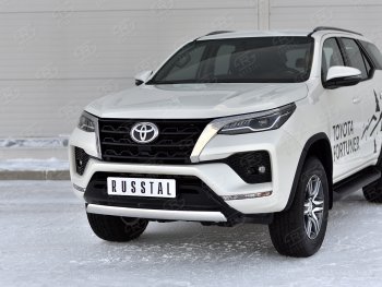 16 699 р. Защита переднего бампера (Ø75х42 мм, нержавейка) Russtal Toyota Fortuner AN160 рестайлинг (2020-2024)  с доставкой в г. Новочеркасск. Увеличить фотографию 1