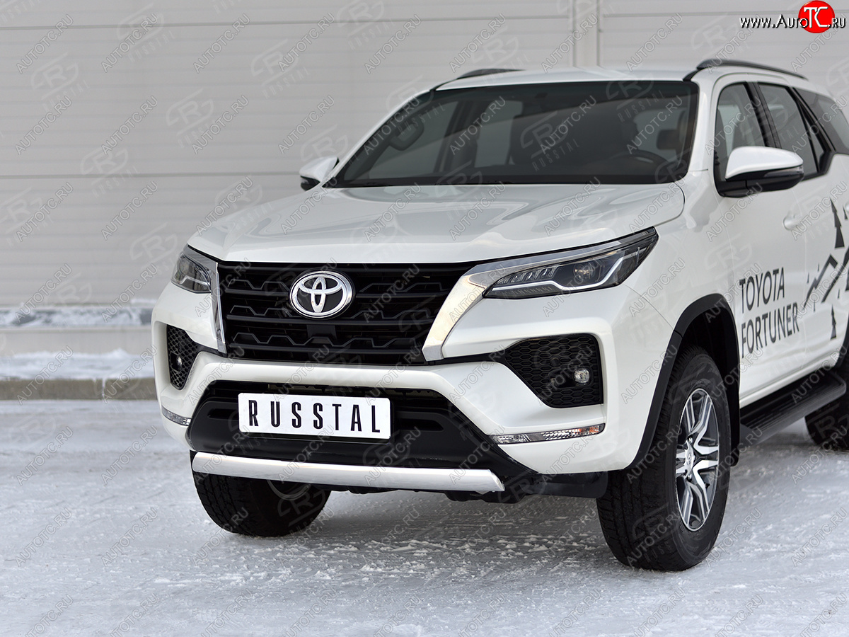 16 699 р. Защита переднего бампера (Ø75х42 мм, нержавейка) Russtal Toyota Fortuner AN160 рестайлинг (2020-2024)  с доставкой в г. Новочеркасск