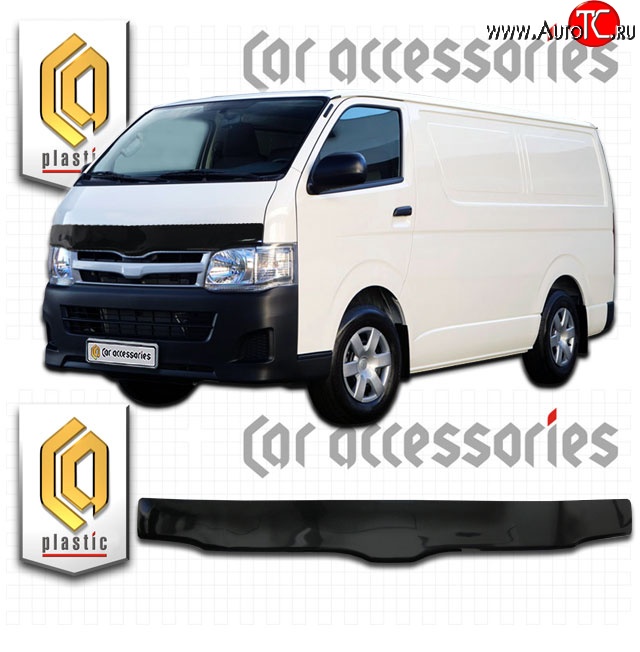 2 899 р. Дефлектор капота CA Plastic (левый руль, широкая кабина) Toyota Hiace H200 минивэн (Япония) 2-ой рестайлинг (2010-2013) (Classic черный, Без надписи)  с доставкой в г. Новочеркасск