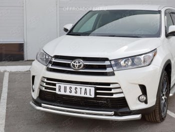 Защита переднего бампера (2 трубы Ø63 и 42 мм, нержавейка) SLITKOFF Toyota Highlander XU50 дорестайлинг (2013-2017)