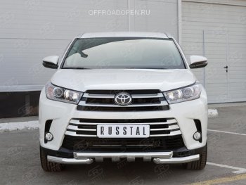 33 999 р. Защита переднего бампера (2 трубы Ø63 мм, нержавейка) SLITKOFF Toyota Highlander XU50 дорестайлинг (2013-2017)  с доставкой в г. Новочеркасск. Увеличить фотографию 2