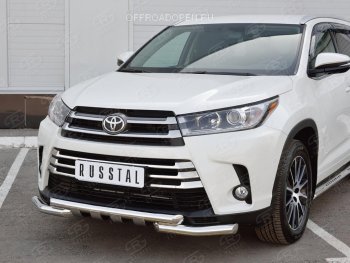 Защита переднего бампера (2 трубы Ø63 мм, нержавейка) SLITKOFF Toyota Highlander XU50 дорестайлинг (2013-2017)