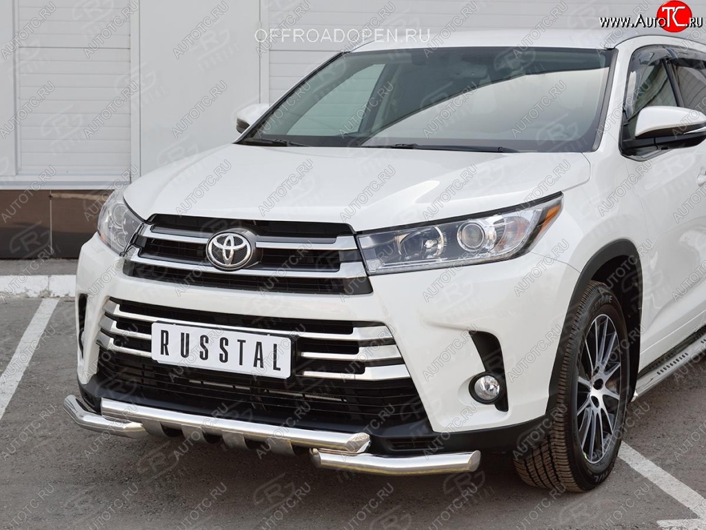 33 999 р. Защита переднего бампера (2 трубы Ø63 мм, нержавейка) SLITKOFF Toyota Highlander XU50 дорестайлинг (2013-2017)  с доставкой в г. Новочеркасск