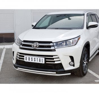 Защита переднего бампера (2 трубыØ42 мм, нержавейка) SLITKOFF Toyota (Тойота) Highlander (Хайлэндер)  XU50 (2013-2017) XU50 дорестайлинг